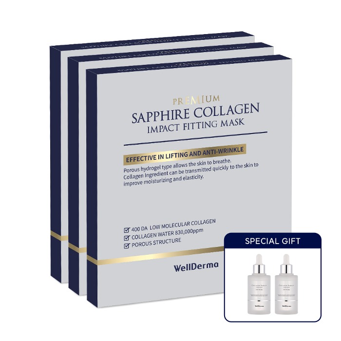 웰더마 프리미엄 사파이어 콜라겐 임팩트 피팅 마스크팩(4매입/3BOX) 콜라겐앰플 세럼 2EA 증정